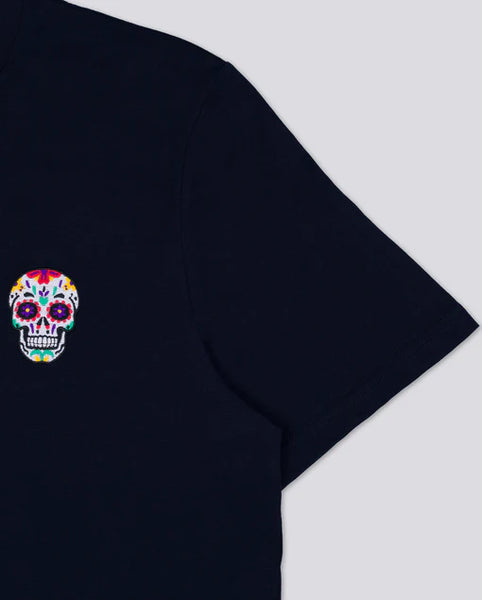Varanacci Day Of The Dead Embroidered Organic Tee - French Navy