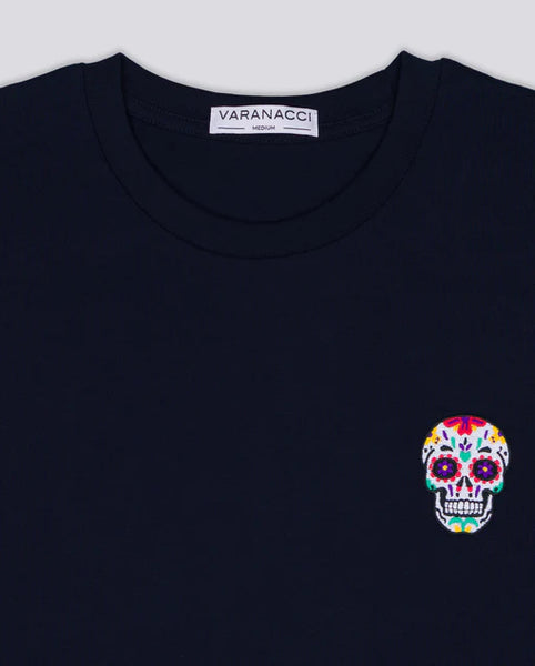 Varanacci Day Of The Dead Embroidered Organic Tee - French Navy
