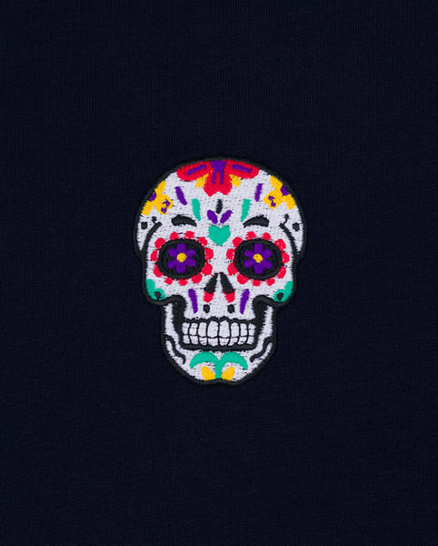 Varanacci Day Of The Dead Embroidered Organic Tee - French Navy