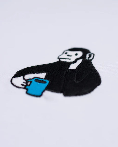Varanacci Monkey Drinking Tea Embroidered Organic Tee - White