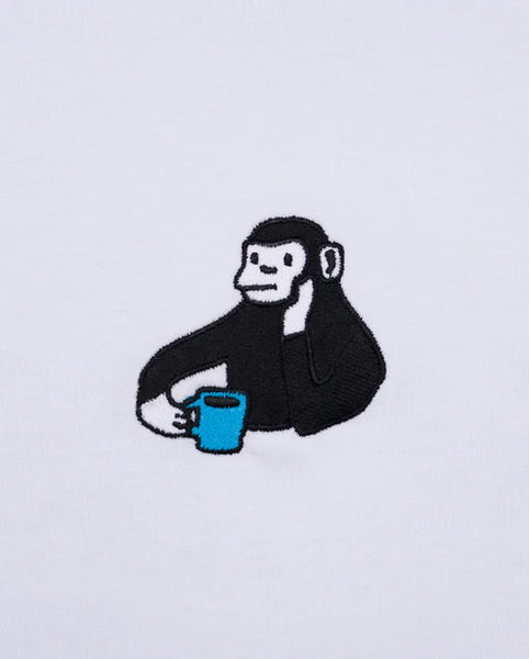 Varanacci Monkey Drinking Tea Embroidered Organic Tee - White