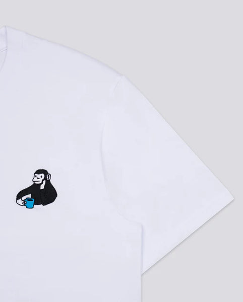 Varanacci Monkey Drinking Tea Embroidered Organic Tee - White