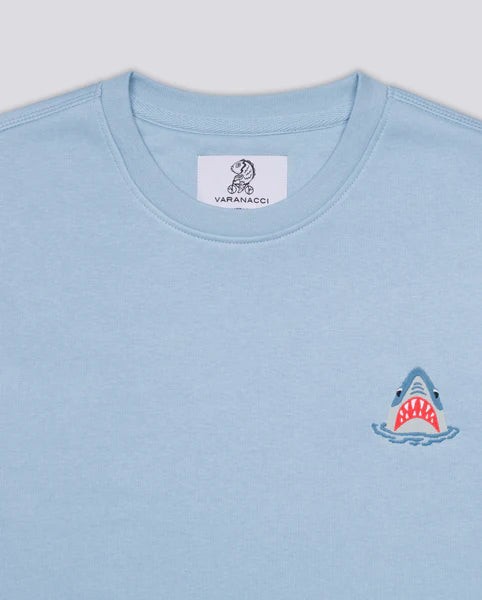 Varanacci Shark Embroidered Organic Sweatshirt - Sky Blue