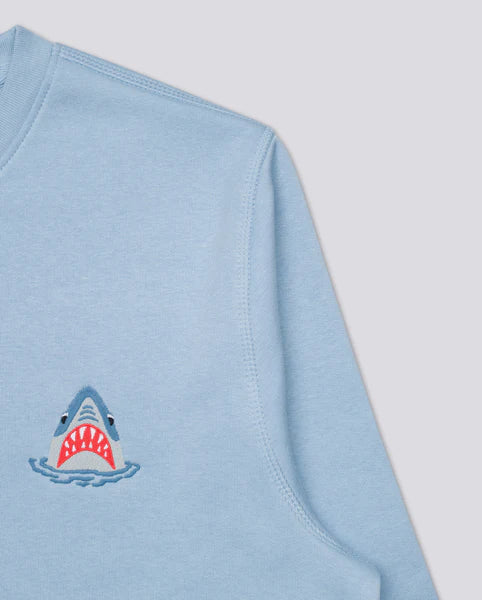 Varanacci Shark Embroidered Organic Sweatshirt - Sky Blue