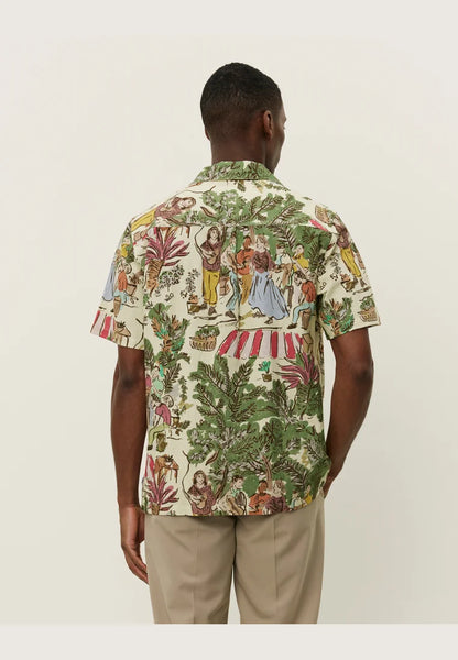 Les Deux Lukas AOP Dancing S/S Shirt - Oil Green
