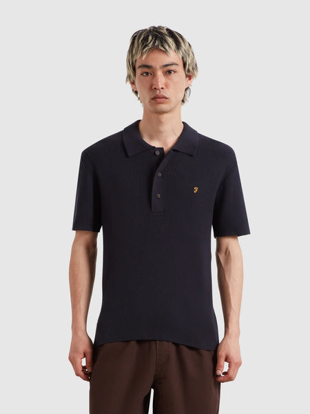 Farah Gerry Rib Knit Polo - True Navy