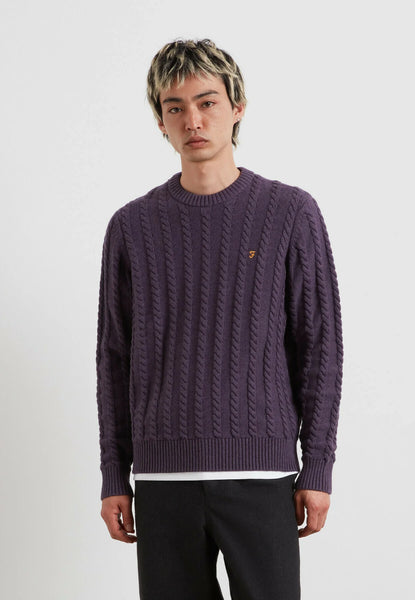 Farah Knight Cable Sweater - Deep Purple Marl