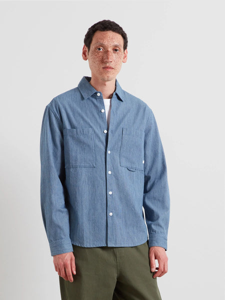 Farah Shane Textured Shirt - Mid Indigo
