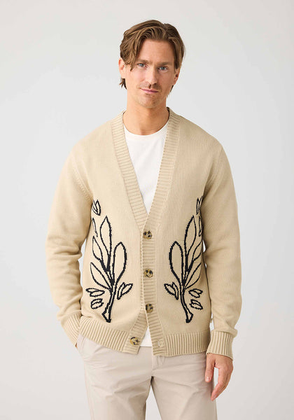 Knowledge Cotton Apparel SOS Jacquard Knitted Cardigan - Light Feather Grey