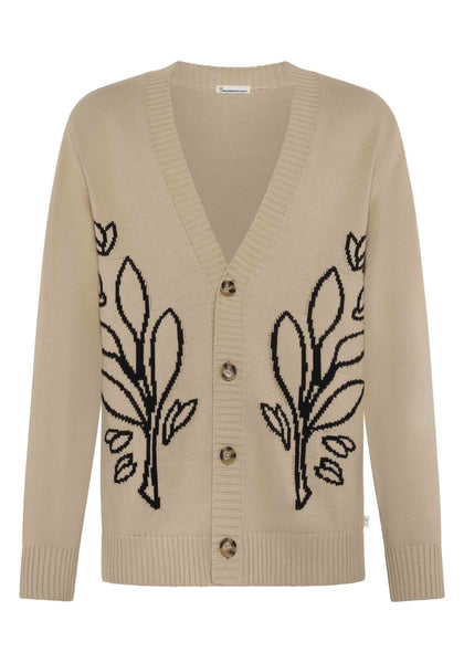 Knowledge Cotton Apparel SOS Jacquard Knitted Cardigan - Light Feather Grey