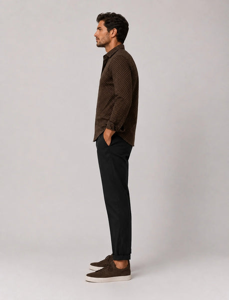 Clean Cut Copenhagen Emil AOP L/S Shirt - Dark Brown/Ecru