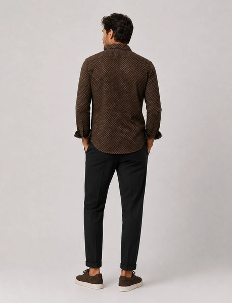 Clean Cut Copenhagen Emil AOP L/S Shirt - Dark Brown/Ecru