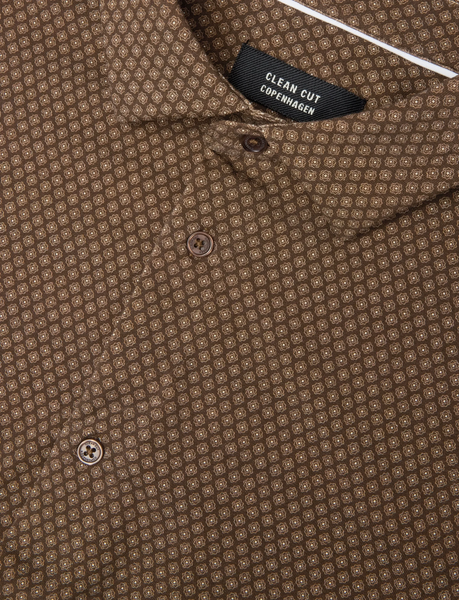 Clean Cut Copenhagen Emil AOP L/S Shirt - Dark Brown/Ecru