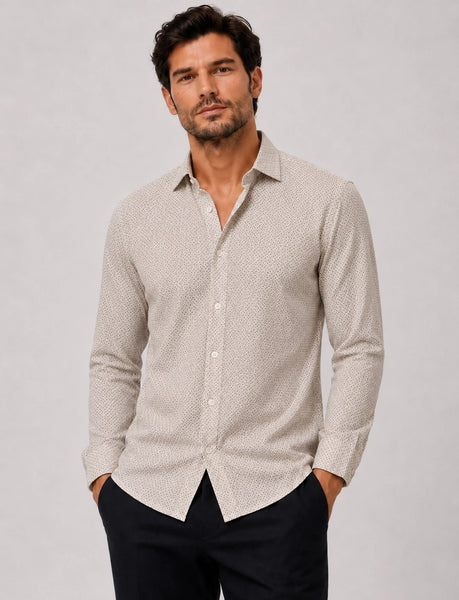 Clean Cut Copenhagen Emil AOP L/S Shirt - Ecru/Brindle Beige