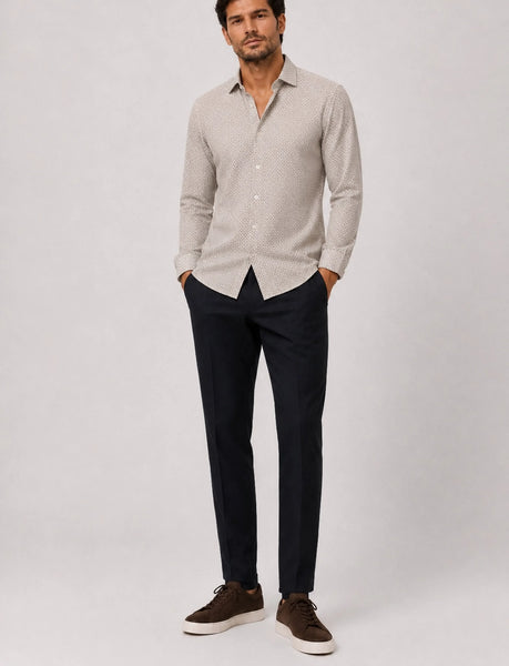Clean Cut Copenhagen Emil AOP L/S Shirt - Ecru/Brindle Beige