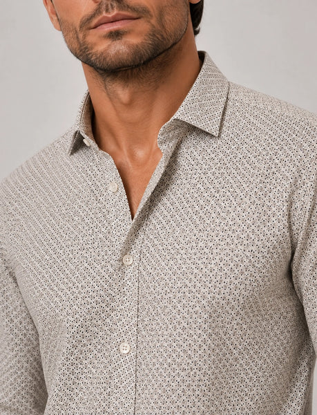 Clean Cut Copenhagen Emil AOP L/S Shirt - Ecru/Brindle Beige