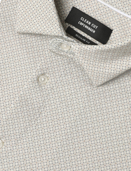 Clean Cut Copenhagen Emil AOP L/S Shirt - Ecru/Brindle Beige