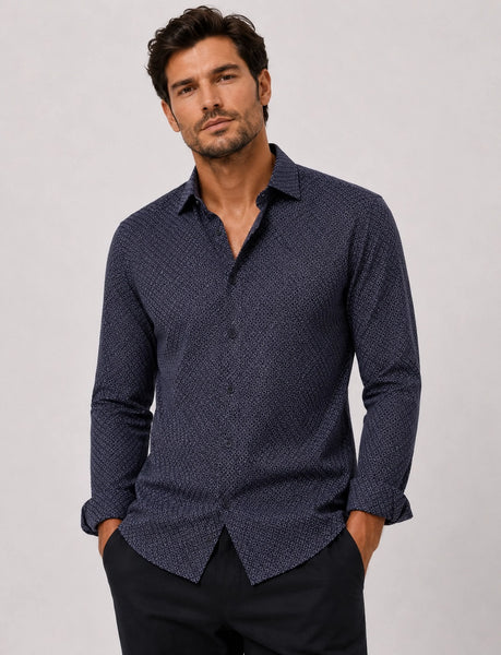Clean Cut Copenhagen Emil AOP L/S Shirt - Navy/H.Berry