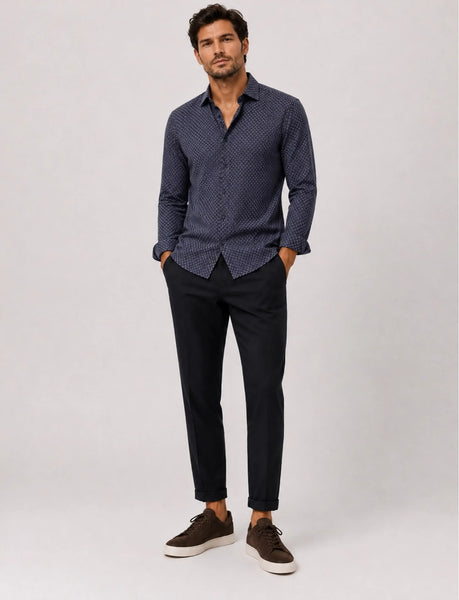 Clean Cut Copenhagen Emil AOP L/S Shirt - Navy/H.Berry