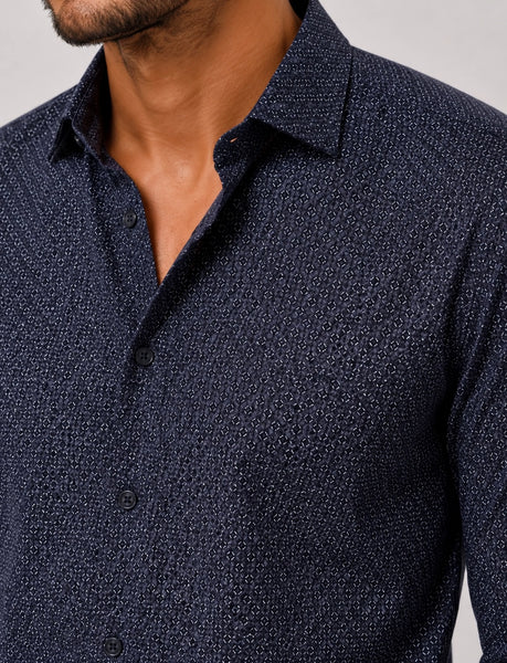 Clean Cut Copenhagen Emil AOP L/S Shirt - Navy/H.Berry