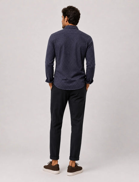 Clean Cut Copenhagen Emil AOP L/S Shirt - Navy/H.Berry