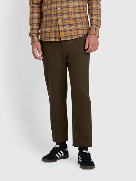 Farah Relaxed Fit Hawtin Canvas Trouser - Olive Green