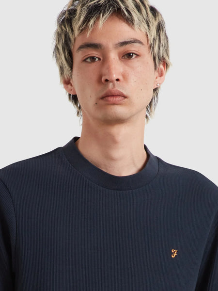 Farah Paine Waffle Tee - True Navy