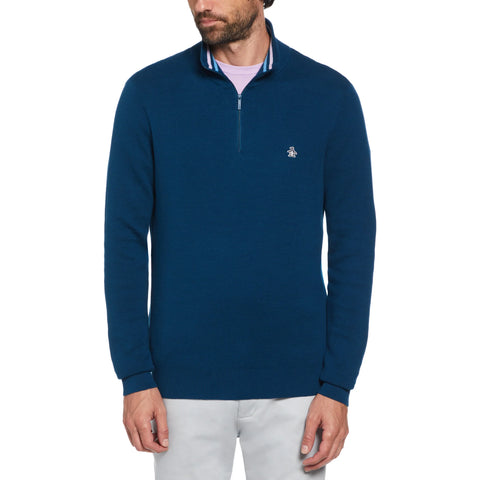 Original Penguin Quarter Zip Sweater - Poseidon Blue