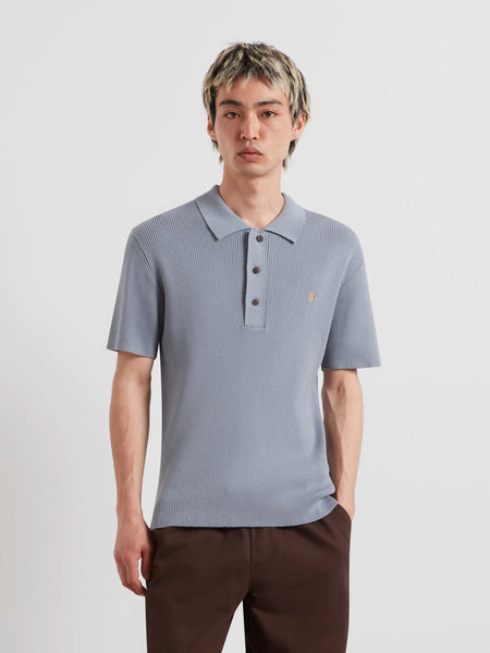 Farah Gerry Rib Knit Polo - Icelandic Blue