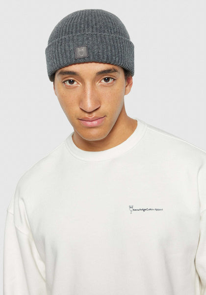 Knowledge Cotton Apparel Wool  RWS Beanie - Dark Grey Mel