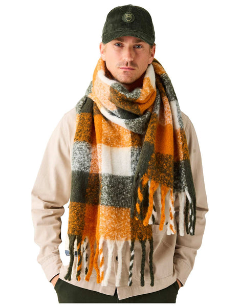 Knowledge Cotton Apparel Recycled Scarf - Green/Orange  Check