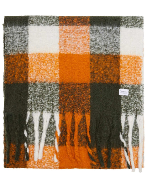Knowledge Cotton Apparel Recycled Scarf - Green/Orange  Check
