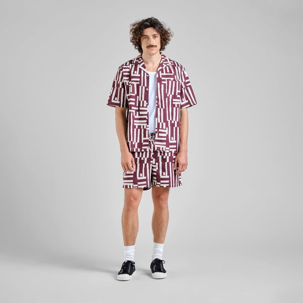 Dedicated Marstrand Lines & Sticks Shirt - Fig Red