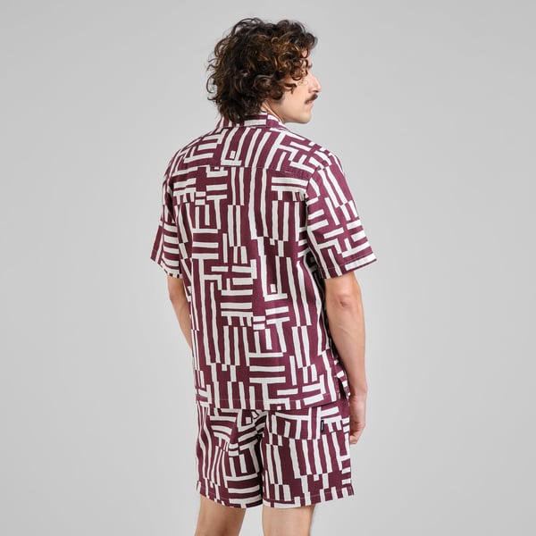 Dedicated Marstrand Lines & Sticks Shirt - Fig Red