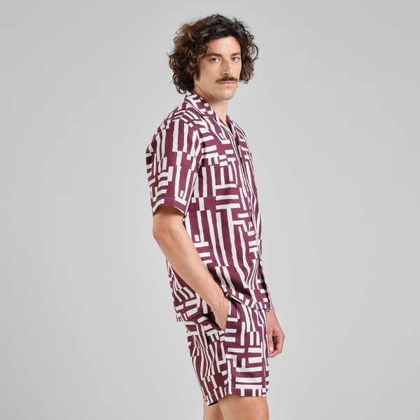 Dedicated Marstrand Lines & Sticks Shirt - Fig Red