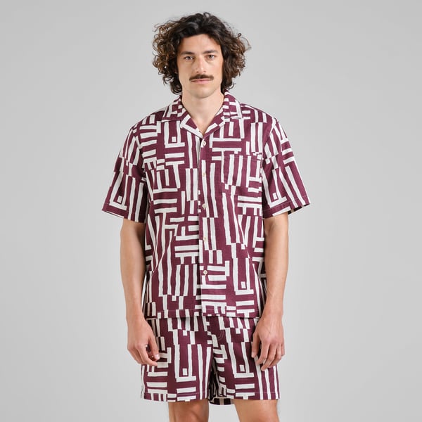 Dedicated Marstrand Lines & Sticks Shirt - Fig Red