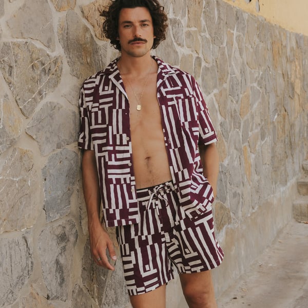 Dedicated Marstrand Lines & Sticks Shirt - Fig Red