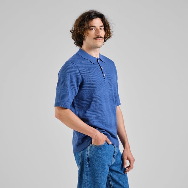 Dedicated Nogersund Knitted Polo - True Blue