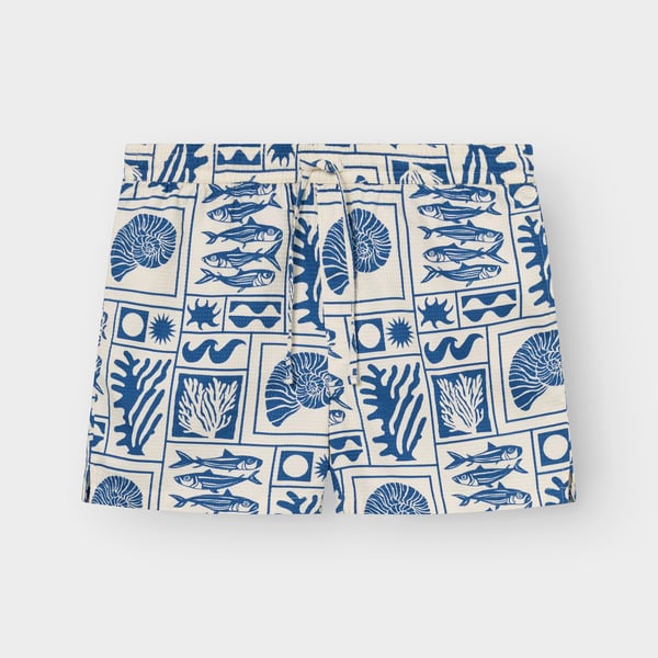 Dedicated Essingen Ocean Squares Shorts - Oat White