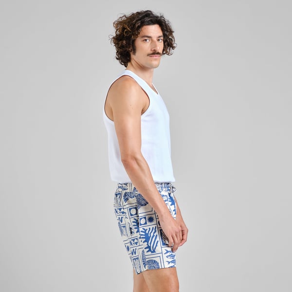 Dedicated Essingen Ocean Squares Shorts - Oat White