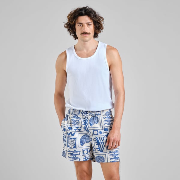Dedicated Essingen Ocean Squares Shorts - Oat White