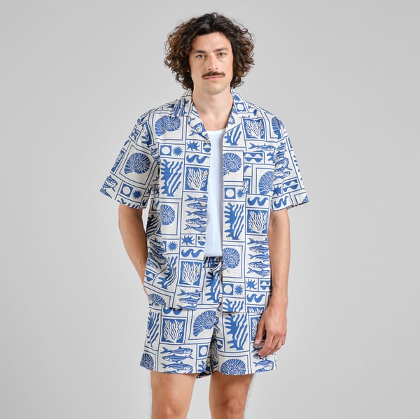 Dedicated Essingen Ocean Squares Shorts - Oat White