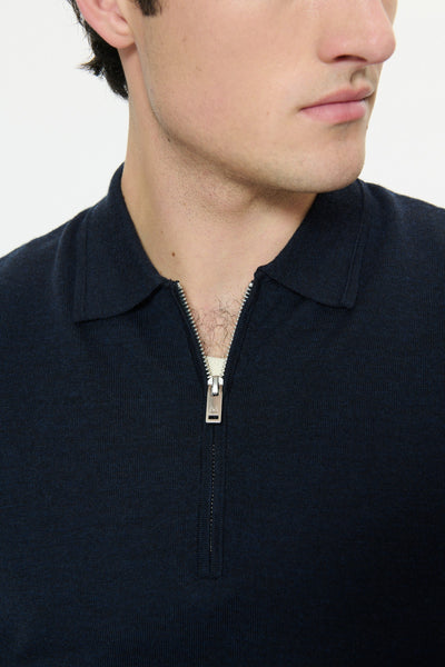 Matinique Mapolo Knit Zip Polo - Dark Navy Melange