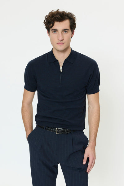 Matinique Mapolo Knit Zip Polo - Dark Navy Melange