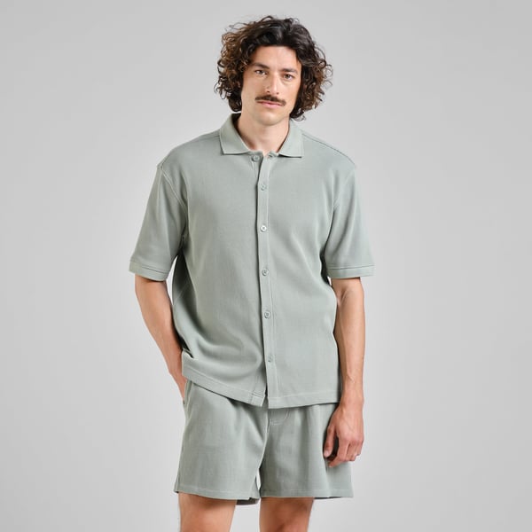 Dedicated Falkvik Waffle S/S Shirt - Iceberg Green