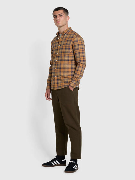 Farah Relaxed Fit Hawtin Canvas Trouser - Olive Green