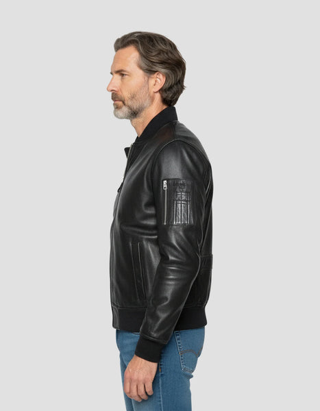 Schott Leather MA-1 Bomber Jacket - Black