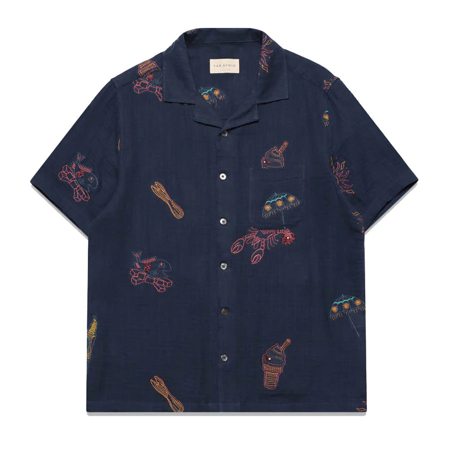 Far Afield S/S Stachio Embroidered Shirt - Navy