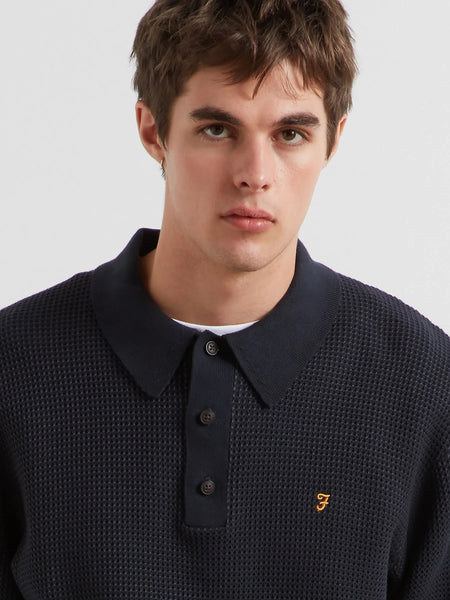 Farah L/S Gateacre Knitted Polo Shirt - True Navy