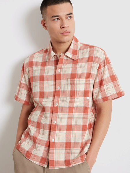 Farah Alden Check S/S Shirt - Dusty Red